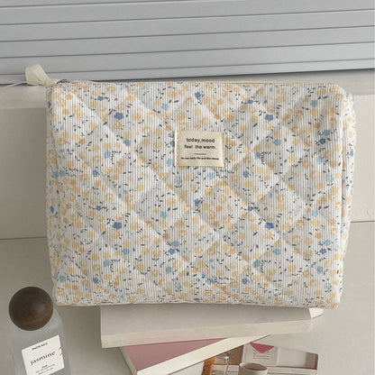 Cute Corduroy Flower Print Travel Makeup Bag