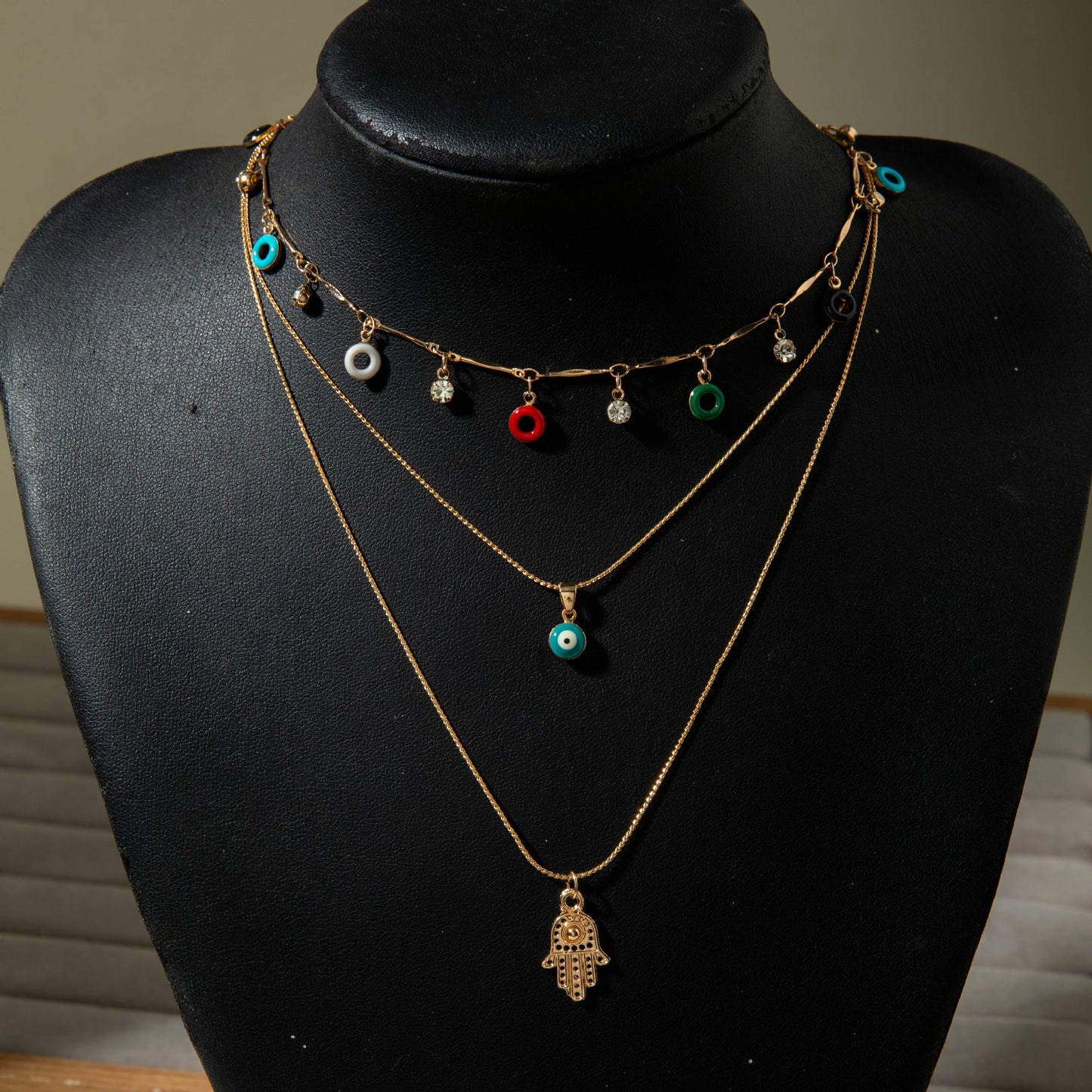 Geometric Layered Y-Shaped Alloy Necklace With Tassels And Rhinestones