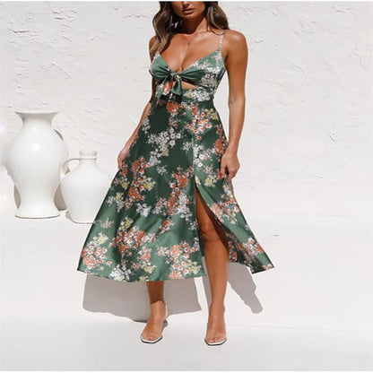 Women'S Clothing New Strap Printed Women'S Clothing Bow Knot Beach Backless Dress