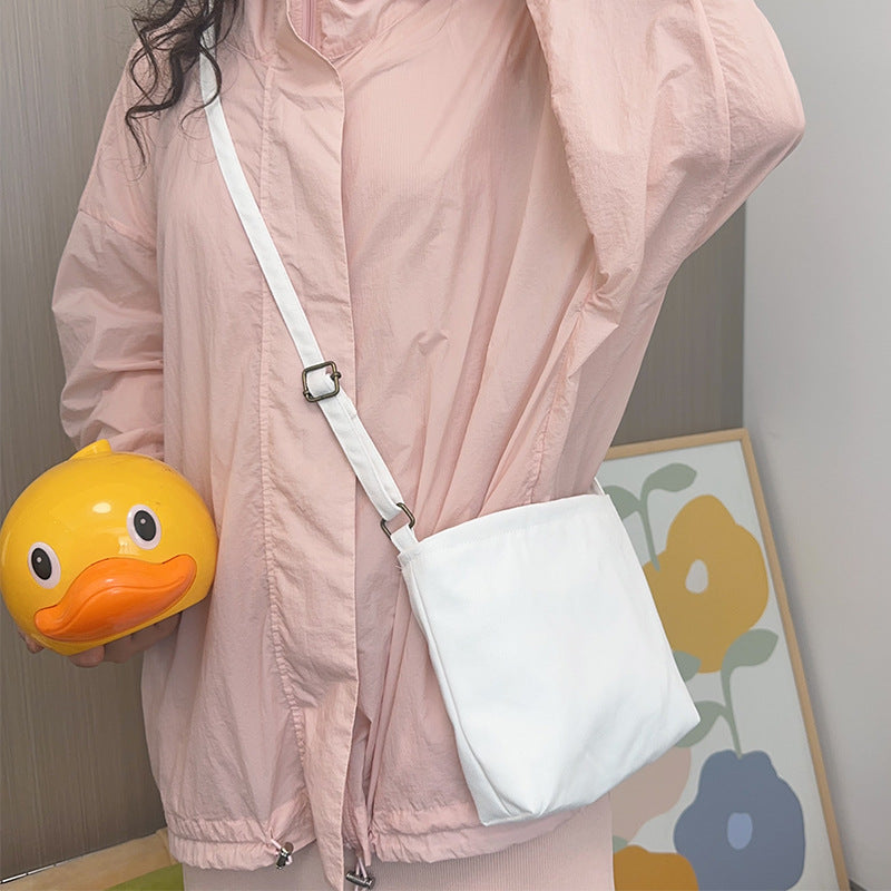 Adjustable White Canvas Crossbody Bag Minimalist Large Capacity