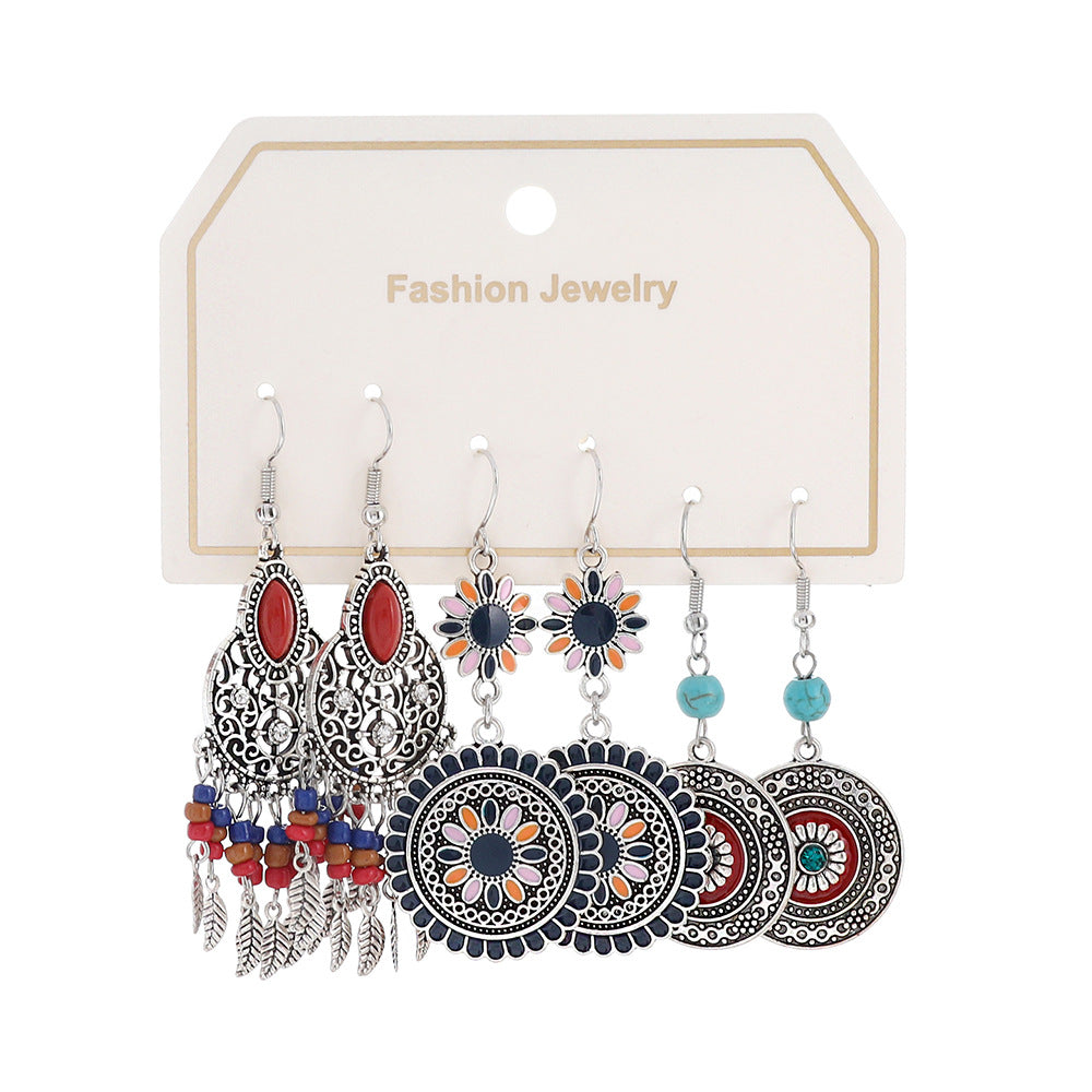 Bohemian Turquoise Tassel Earrings Vintage Alloy Jewelry