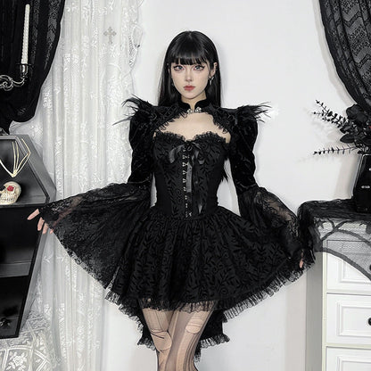 Black Lace Bowtie Strapless Midi Dress Sexy Chic Gown