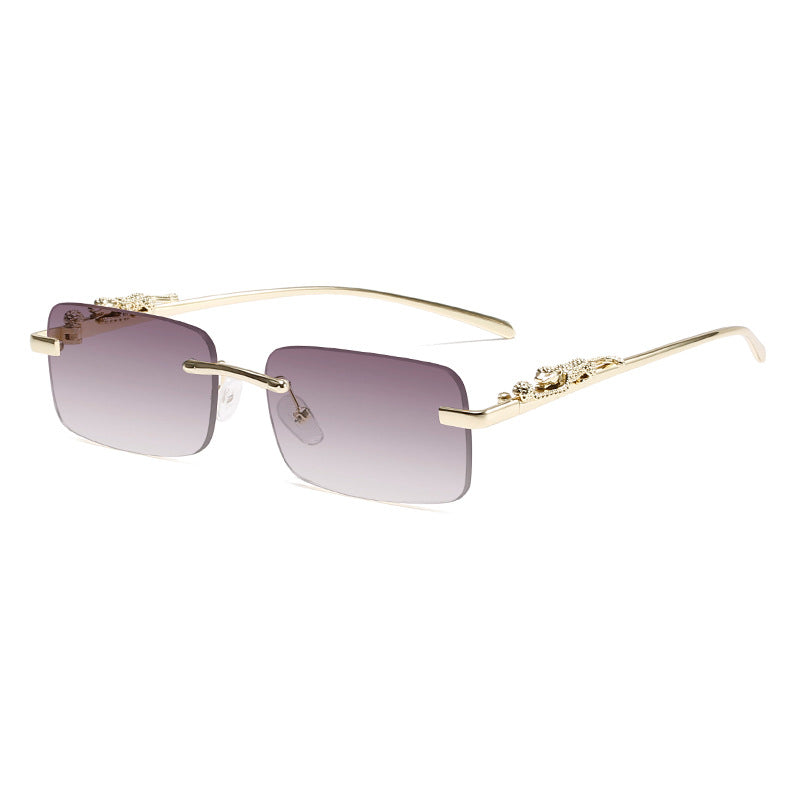 Trendy Square Frameless Sunglasses with Leopard Print Accents