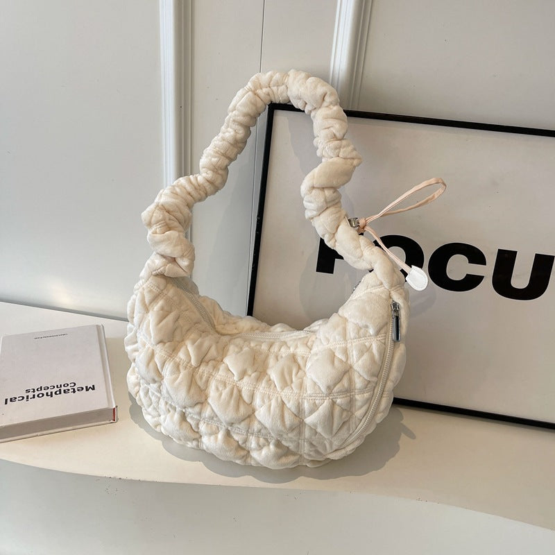 Trendy Velvet Cloud Tote Bag Soft Casual Shoulder Bag