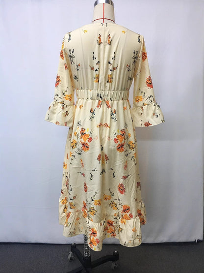Floral Print Vintage Short Sleeve Dress