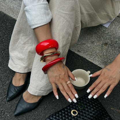 Trendy Geometric Resin Bracelets With Polished Metal Accents