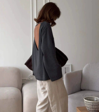Cozy Backless Knitted Sweater Casual Plus Size Cotton