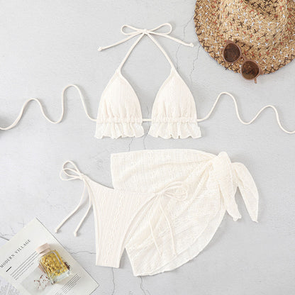 3PCS Solid Color Lace Backless Swimwear