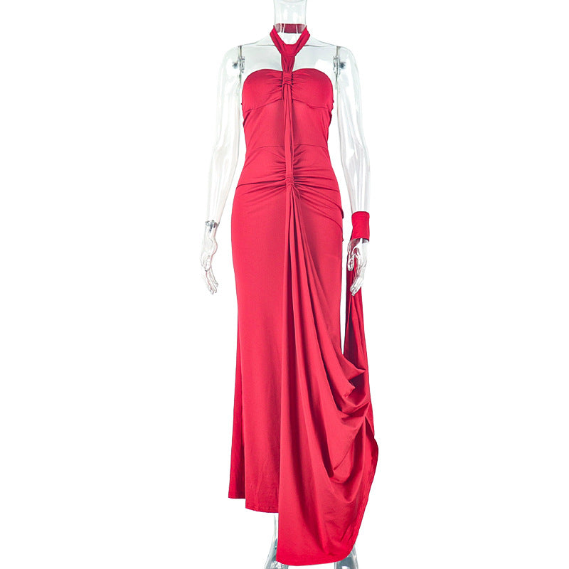 Solid Color Backless Strapless Bodycon Dress Elegant Style