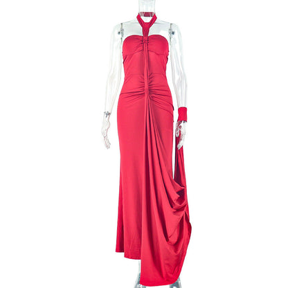 Solid Color Backless Strapless Bodycon Dress Elegant Style