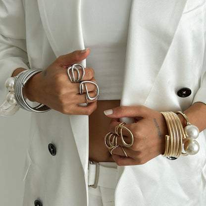 Trendy Multi-Layer Pearl Bracelet Set with Alloy Finish
