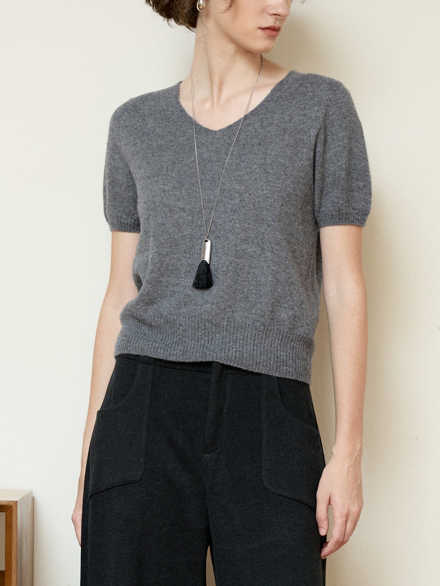 Luxury Cashmere V-Neck T-Shirt with Silk Blend