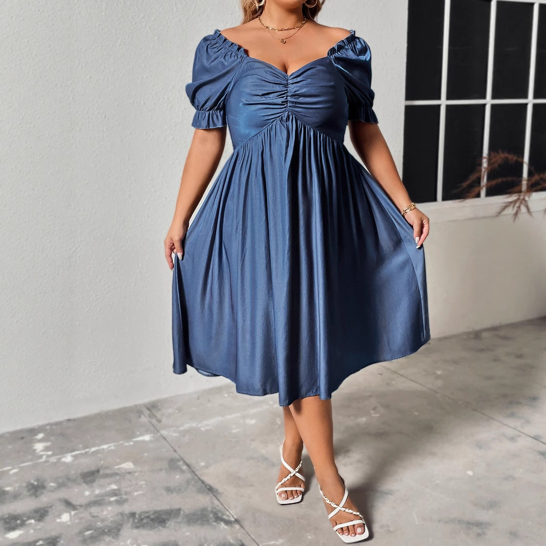 Elegant Blue Maxi Dress with V-Neck for Plus Size Women