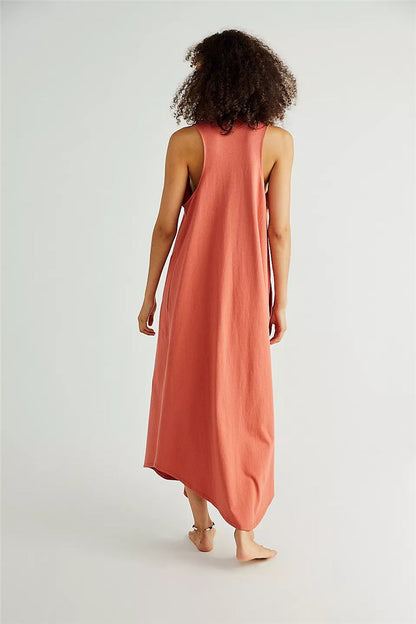 Spring/Summer Cotton And Hemp Large Ethnic Style Sleeveless Double Pocket Dress
