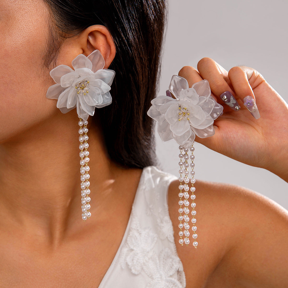 Fresh Camellia Drop Earrings With Imitation Pearls