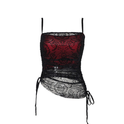 Dark Velvet Crop Top And Asymmetrical Lace Flare Pants Set