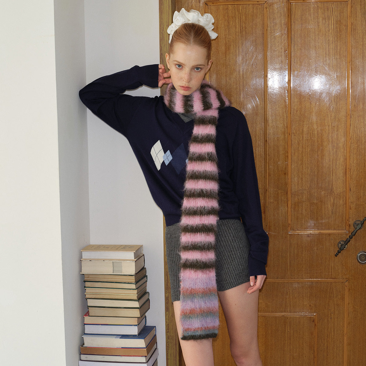 Color Block Striped Knitted Scarf Soft Acrylic Winter Accessory