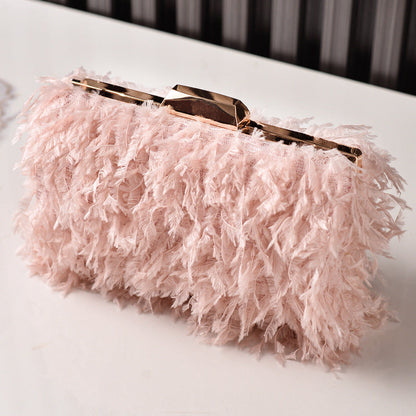 Fringed Evening Bag Stylish Faux Fur Clutch for Parties