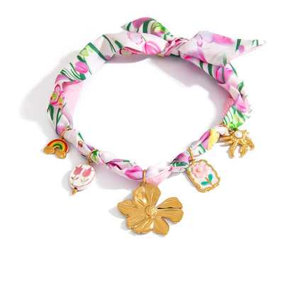 Colorful Cashew Flower Necklace Stainless Steel Pendant 18K Gold Plated Fashion Jewelry