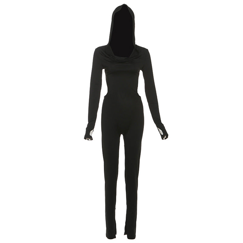 Sexy Backless Hooded Long Sleeve Bodysuit For Women