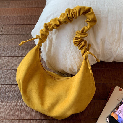 Retro Velvet Drawstring Dumpling Bag Casual Chic Shoulder Bag