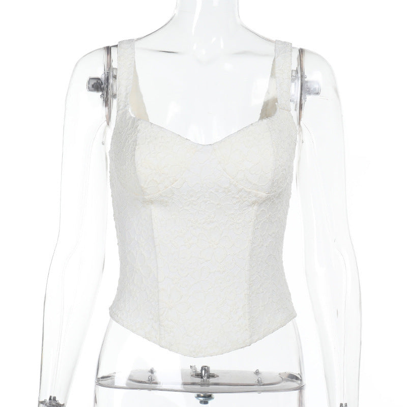 Lace Bodice Fitted Top Elegant Strapless Women's Shirt