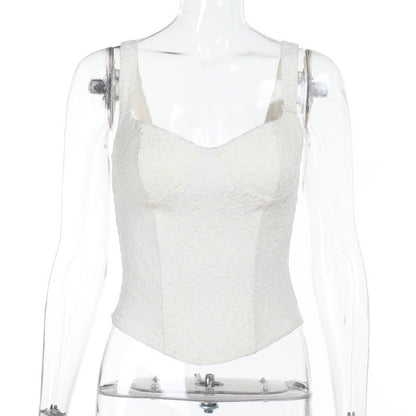 Lace Bodice Fitted Top Elegant Strapless Women's Shirt