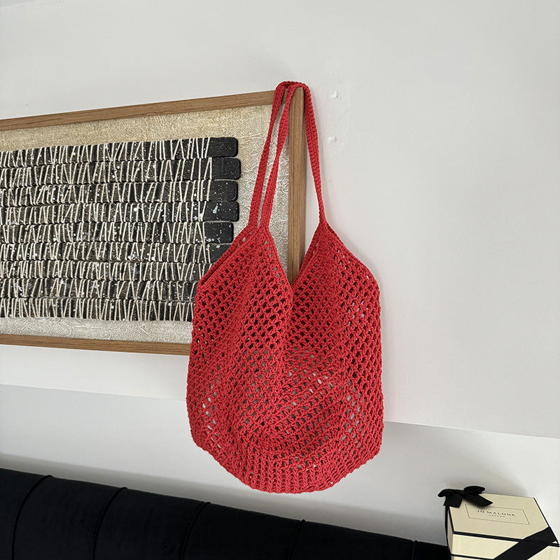 Large Capacity Hollow Cotton Rope Bag Casual Fashion Shoulder Bag