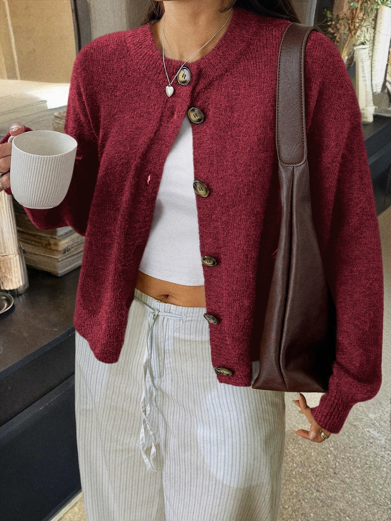 Minimalist Long Sleeve Button Down Knit Cardigan