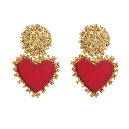Vintage Heart Shaped Earrings Alloy Resin Pendant Jewelry