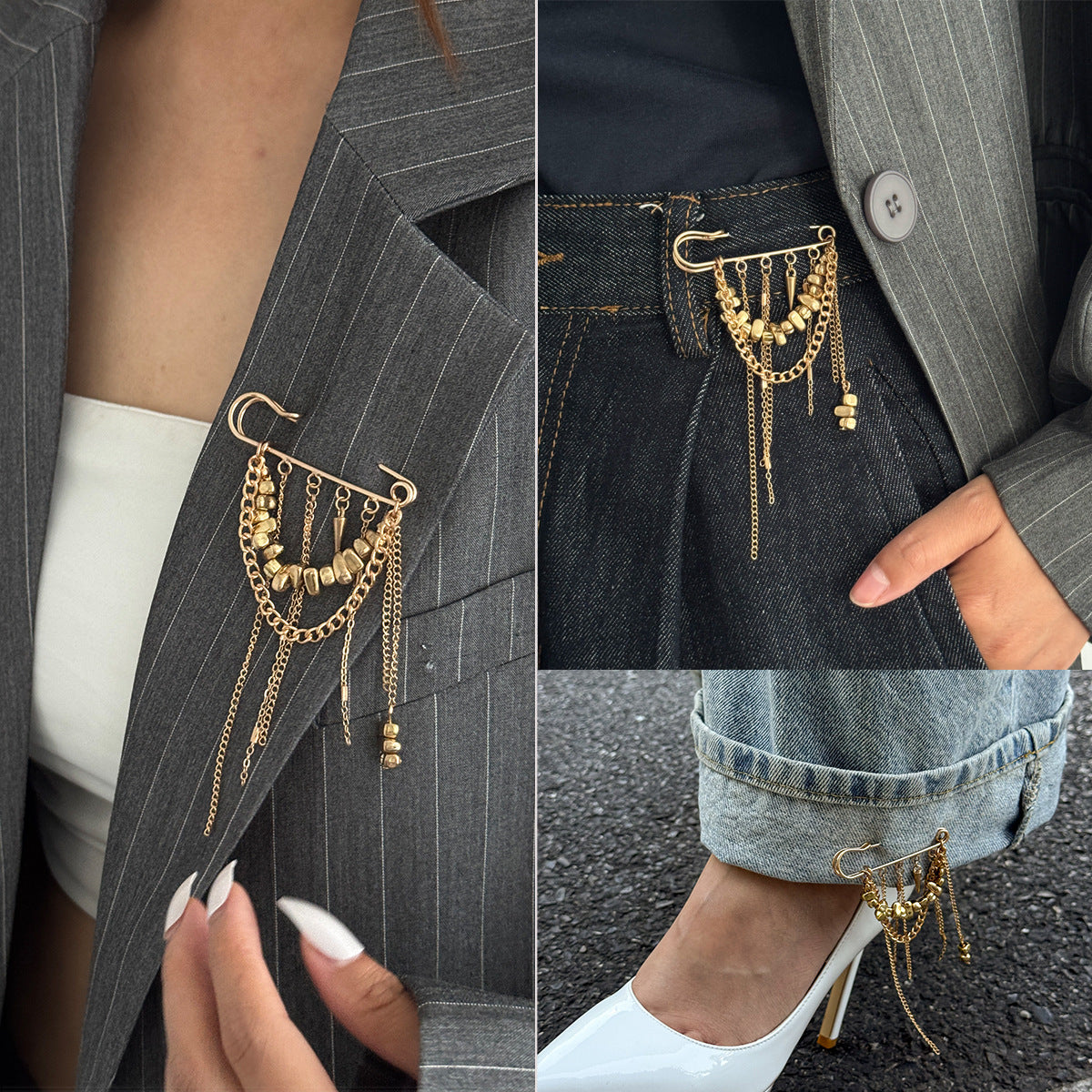 Trendy Irregular Beaded Tassel Brooch Jewelry For Women