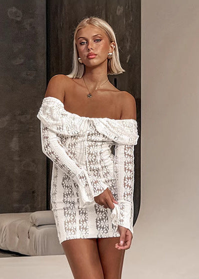 Off Shoulder Lace Bodycon Dress White Floral
