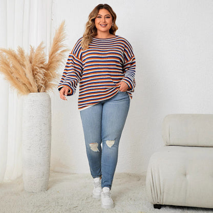 Casual Striped Loose Pullover Top For Women