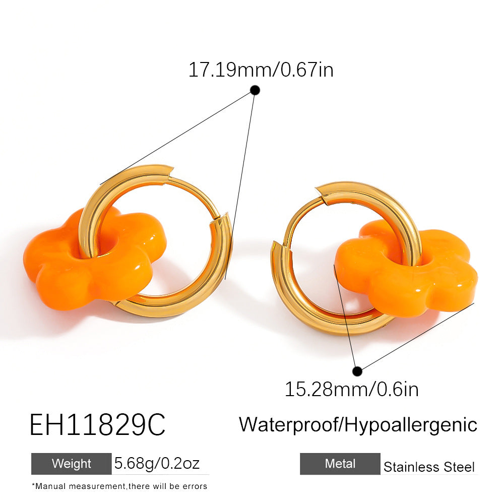 Colorful Flower Stainless Steel Earrings with 18K Gold Plating