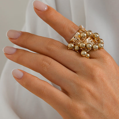 Bohemian Heart Shaped Gemstone Pearl Tassel Ring For Women