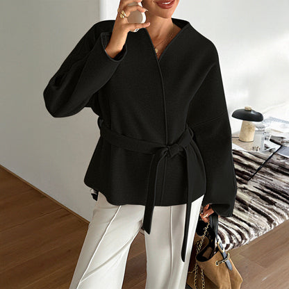 Casual Belted Long Sleeve Blazer For Women