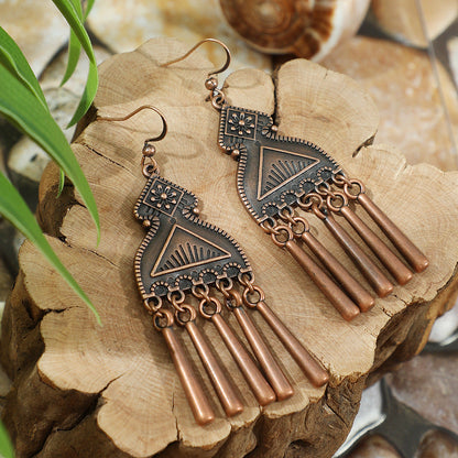 Vintage Ethnic Style Creative Brown Earrings with Turquoise Tassels