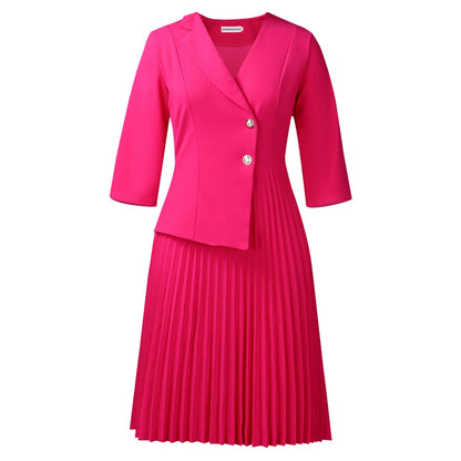 Elegant A-Line Dress With Suit Collar Made Of Polyester