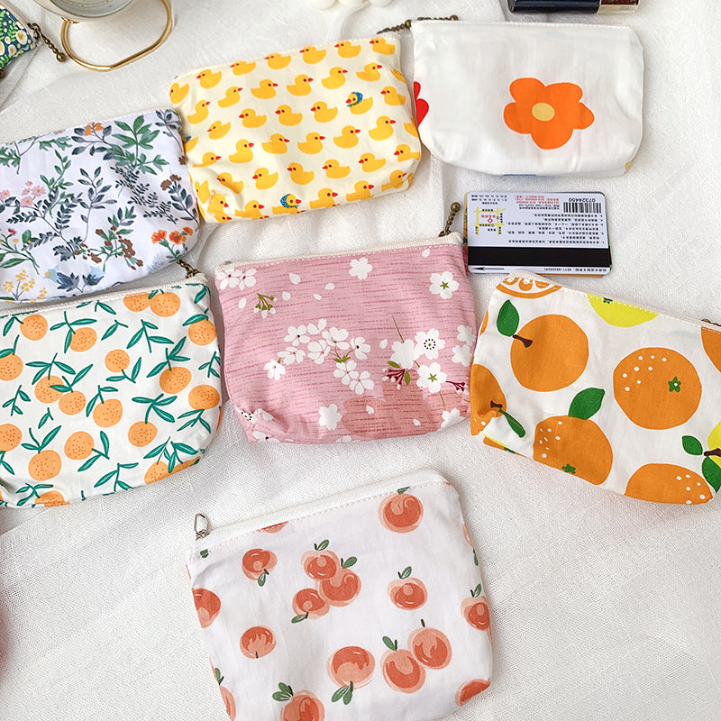 Mini Cartoon Zipper Wallet for Women Cute Floral Fabric Purse