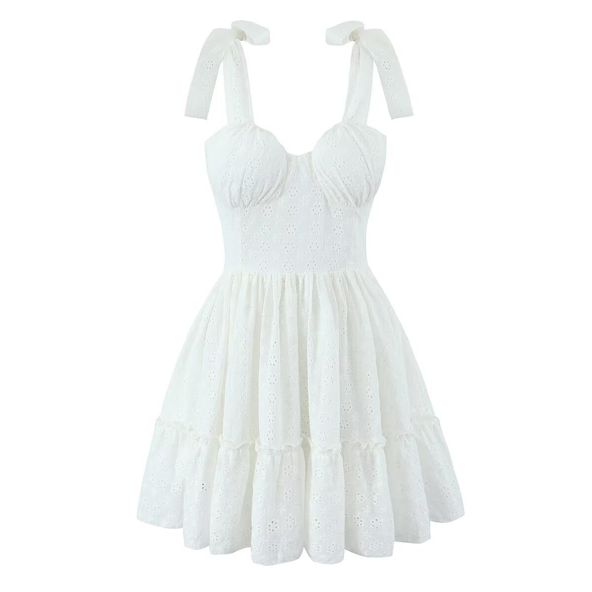 Classic Solid Color Embroidered Mini Dress