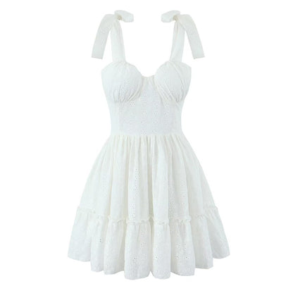 Classic Solid Color Embroidered Mini Dress