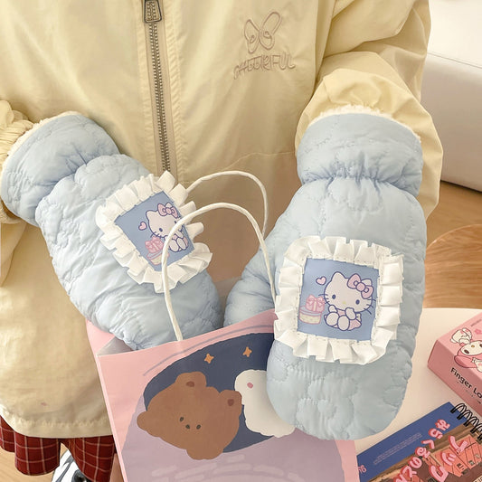 Kitty Cat Embroidered Winter Gloves Cute Cotton Gloves for Girls