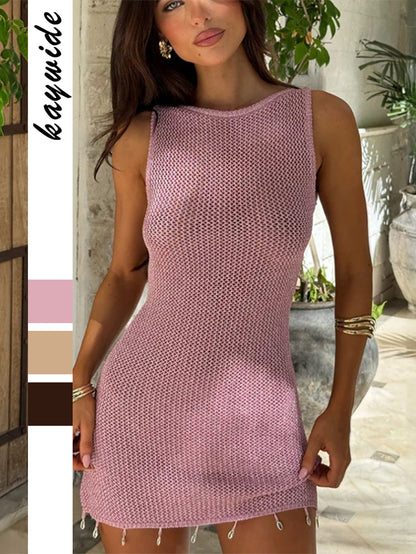 Sleeveless Bodycon Dress V-Neck Solid Color Casual