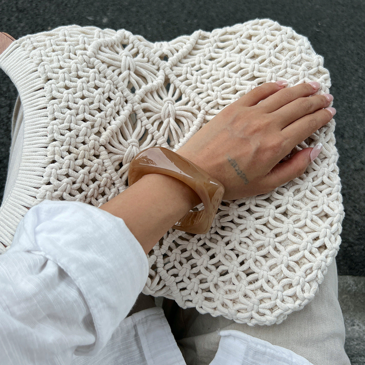 Geometric Gradient Resin Polygon Bracelet Trendy Metal Bangle