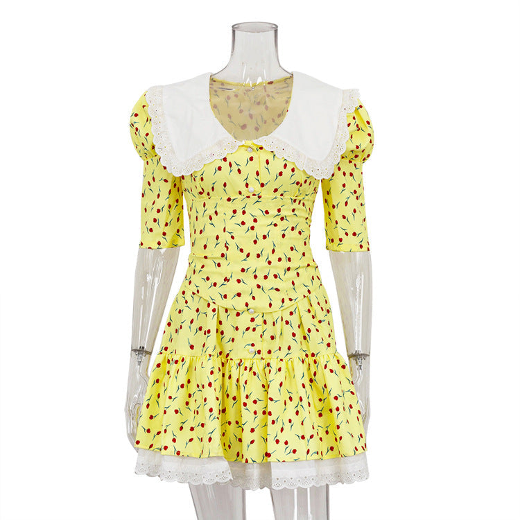 Summer Floral A-Line Dress With Peter Pan Collar