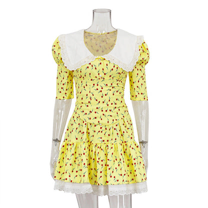 Summer Floral A-Line Dress With Peter Pan Collar