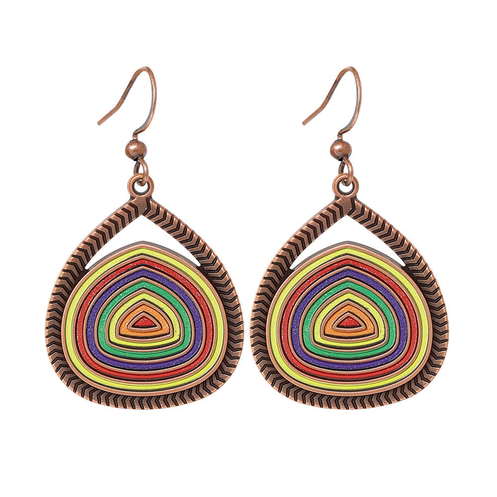Bohemian Geometric Drop Earrings Stylish Round Triangle Design Zinc Alloy