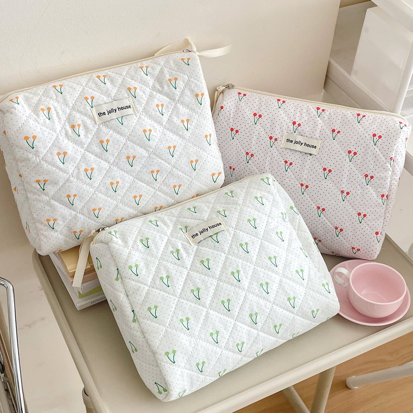 Polka Dot Cherry Print Make Up Bag
