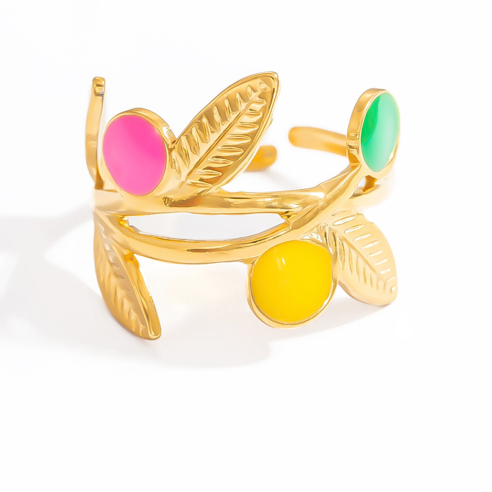 Floral Design Stainless Steel Adjustable Ring for Women