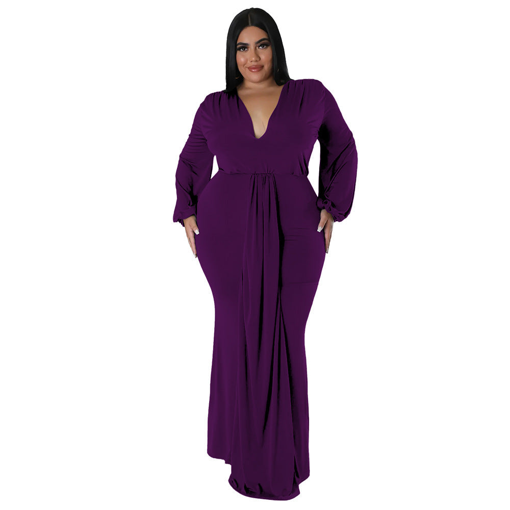 Trendy Plus Size V-Neck Irregular Hem Dress For Night Out